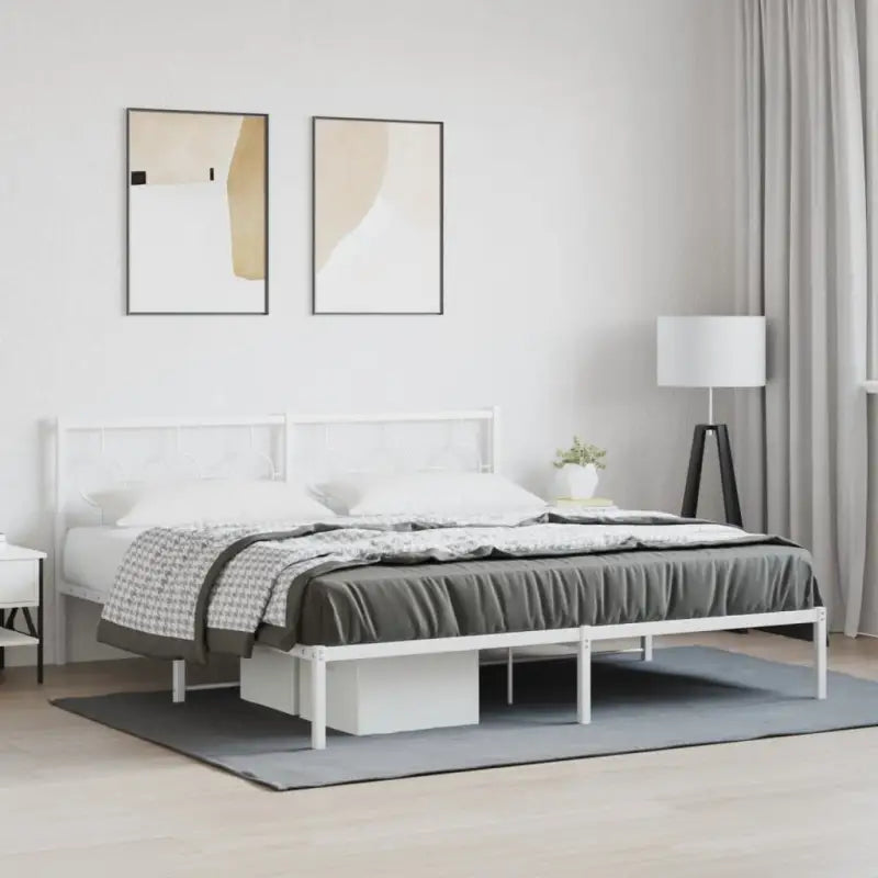 Robuust metalen bedframe met tijdloos design en extra opbergruimte - Wit / 183 x 213 cm / met hoofdbord - Bedden &