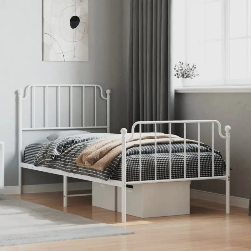 Robuust metalen bedframe met tijdloos design en extra opbergruimte - Wit / 90 x 190 cm / met hoofdbord & voetbord