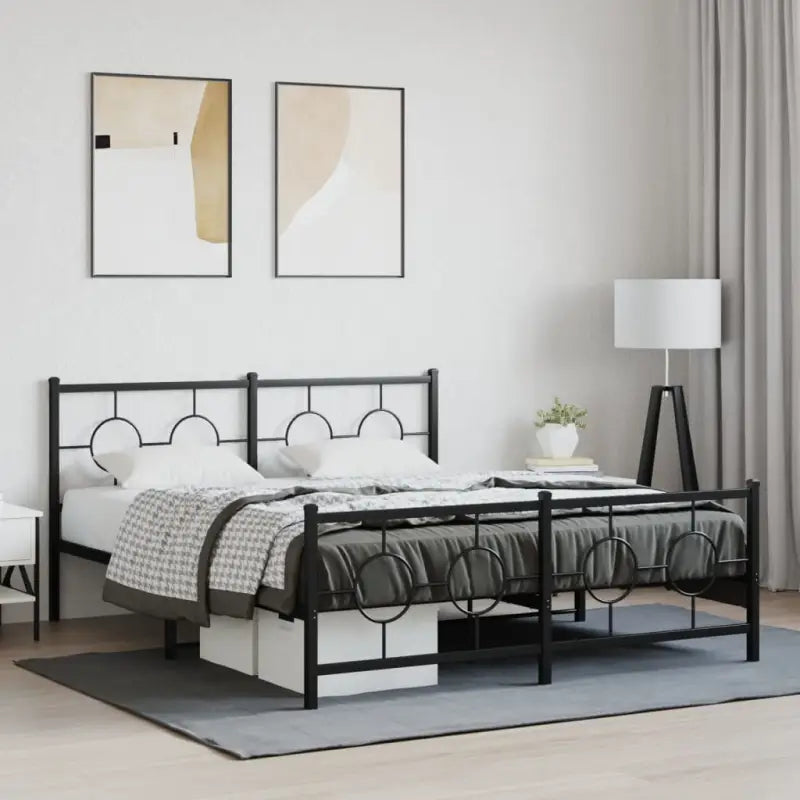 Robuust metalen bedframe met tijdloos design en extra opbergruimte - Zwart / 160 x 200 cm / met hoofdbord & voetbord
