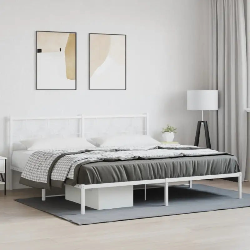 Robuust metalen bedframe met tijdloos design en extra opbergruimte - Wit / 193 x 203 cm / met hoofdbord - Bedden &