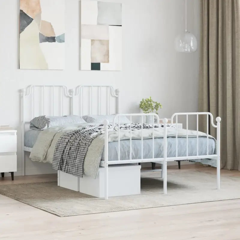 Robuust metalen bedframe met tijdloos design en extra opbergruimte - Wit / 120 x 200 cm / met hoofdbord & voetbord
