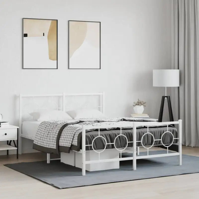 Robuust metalen bedframe met tijdloos design en extra opbergruimte - Wit / 140 x 190 cm / met hoofdbord & voetbord