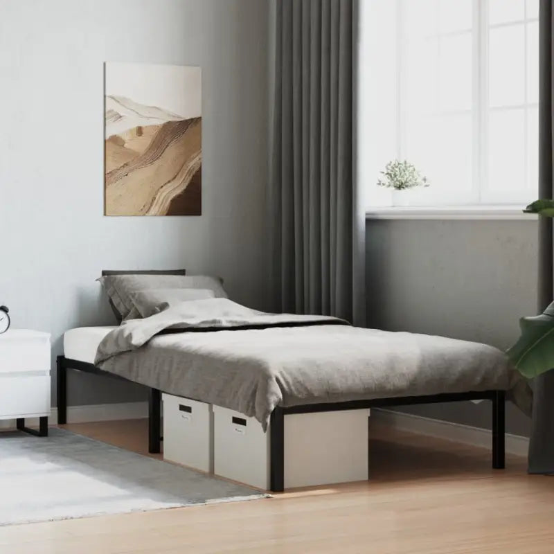 Robuust metalen bedframe met vierkante buizen en extra opbergruimte - Zwart / 100 x 190 cm - Bedden & bedframes