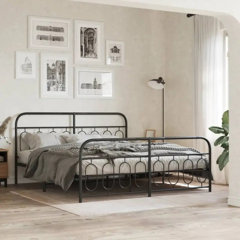 Robuust metalen latten bedframe met elegant design en extra opbergruimte - Zwart / 183 x 213 cm / met hoofdbord &
