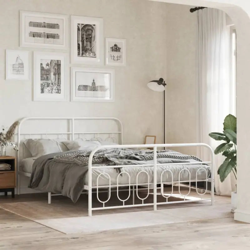 Robuust metalen latten bedframe met elegant design en extra opbergruimte - Wit / 140 x 200 cm / met hoofdbord &