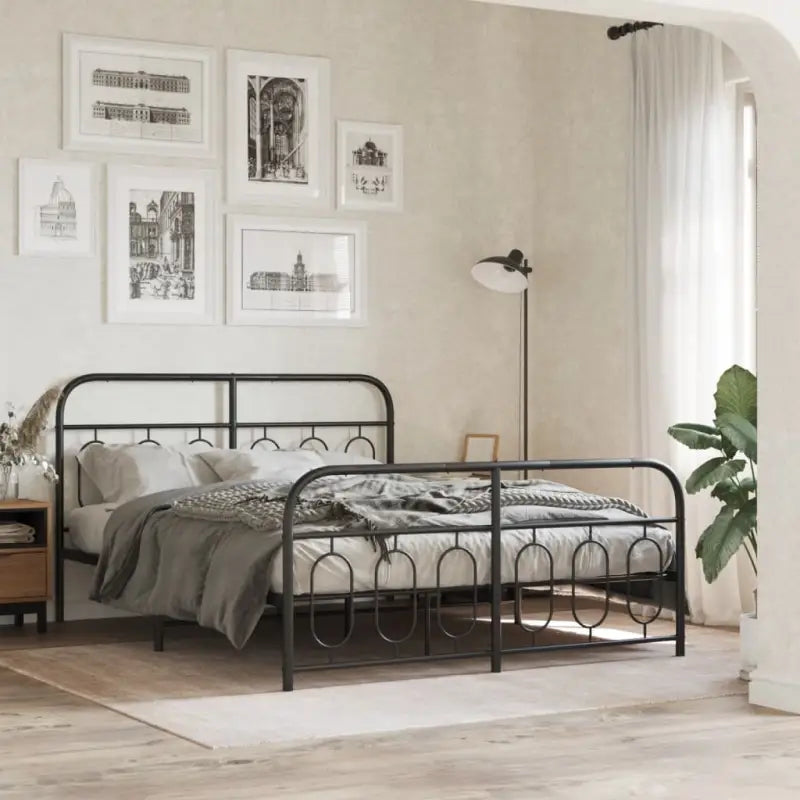 Robuust metalen latten bedframe met elegant design en extra opbergruimte - Zwart / 140 x 190 cm / met hoofdbord &