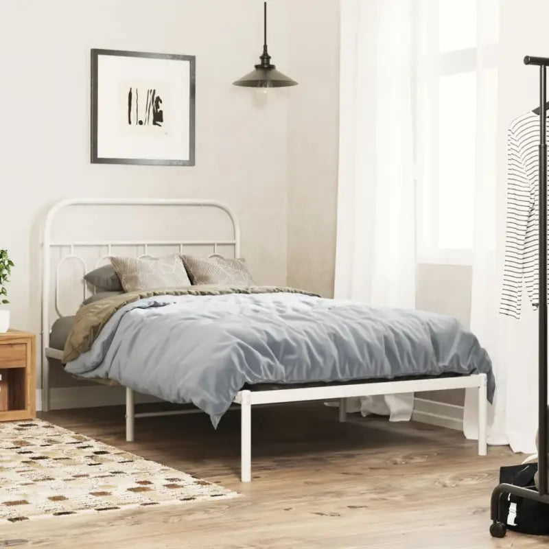 Robuust metalen latten bedframe met elegant design en extra opbergruimte - Wit / 107 x 203 cm / met hoofdbord - Bedden