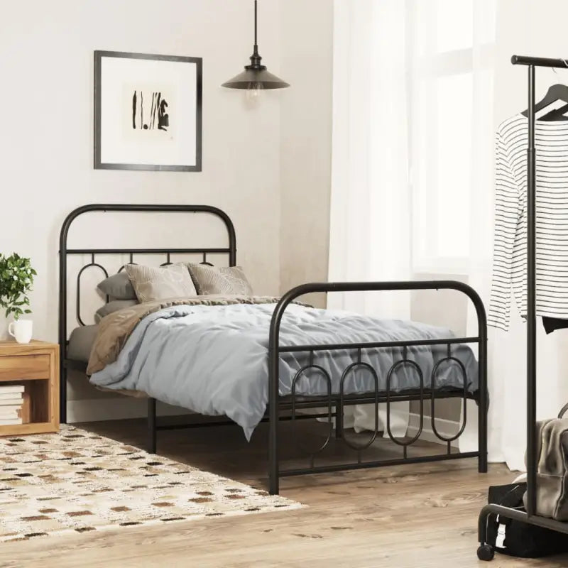 Robuust metalen latten bedframe met elegant design en extra opbergruimte - Zwart / 80 x 200 cm / met hoofdbord &