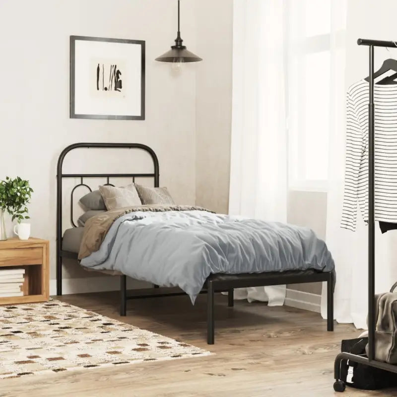 Robuust metalen latten bedframe met elegant design en extra opbergruimte - Zwart / 75 x 190 cm / met hoofdbord - Bedden