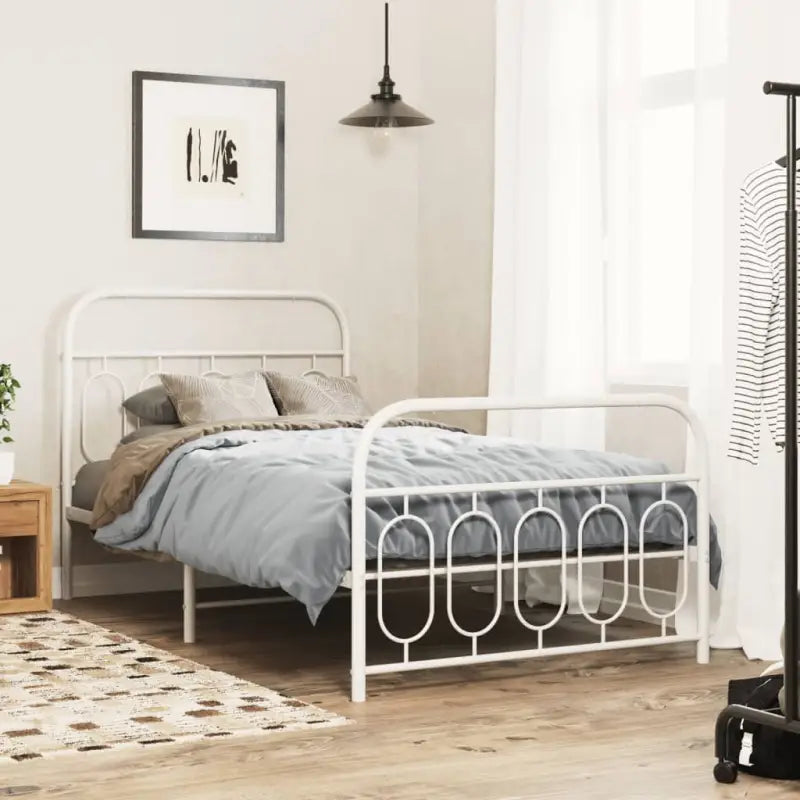 Robuust metalen latten bedframe met elegant design en extra opbergruimte - Wit / 100 x 200 cm / met hoofdbord &