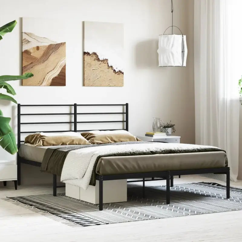 Robuust metalen latten bedframe met extra opbergruimte in klassiek design - Zwart / 140 x 200 cm / met hoofdbord
