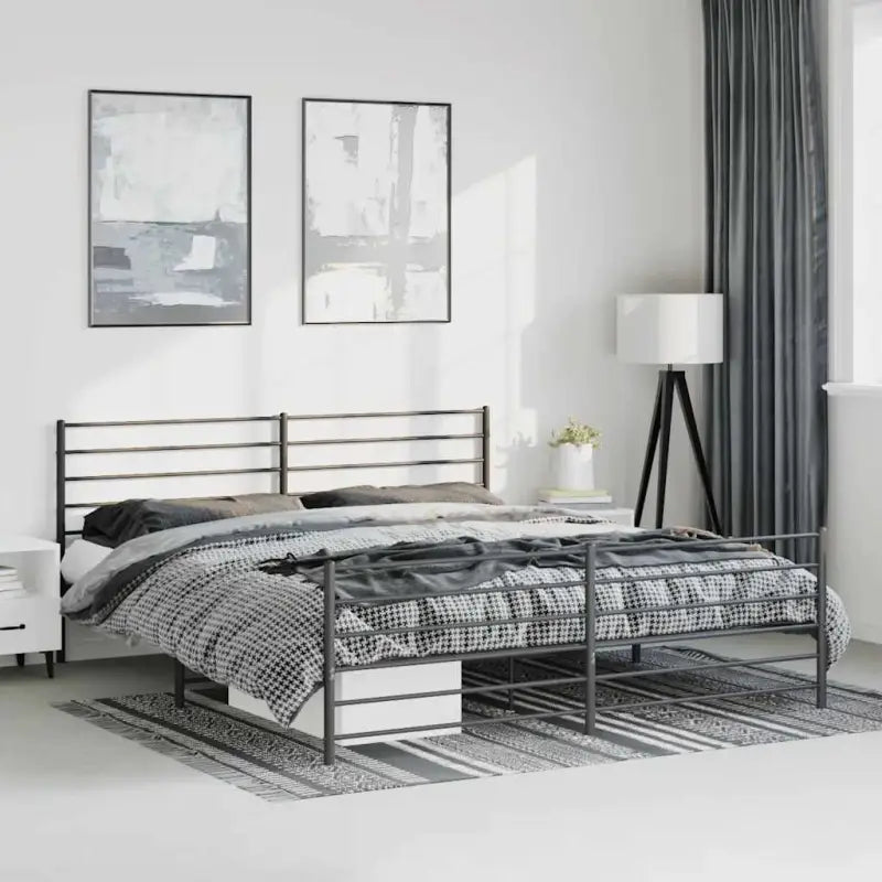 Robuust metalen latten bedframe met extra opbergruimte in klassiek design - Zwart / 193 x 203 cm / met hoofdbord &