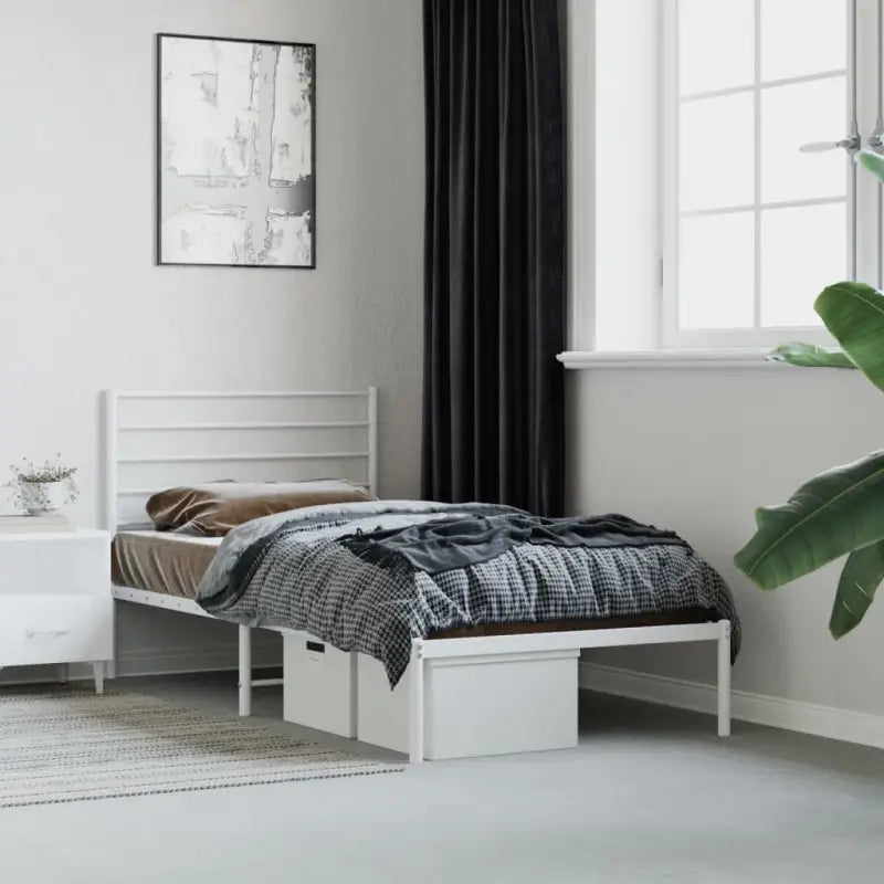 Robuust metalen latten bedframe met extra opbergruimte in klassiek design - Wit / 107 x 203 cm / met hoofdbord - Bedden
