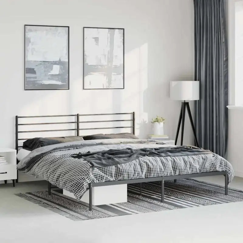 Robuust metalen latten bedframe met extra opbergruimte in klassiek design - Zwart / 183 x 213 cm / met hoofdbord