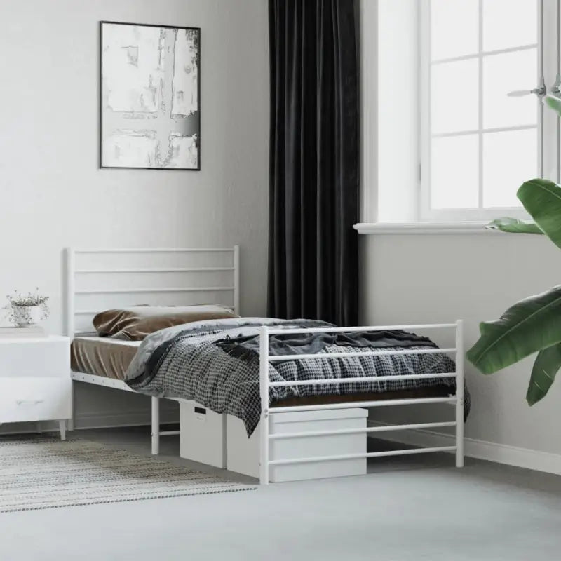 Robuust metalen latten bedframe met extra opbergruimte in klassiek design - Wit / 90 x 200 cm / met hoofdbord &