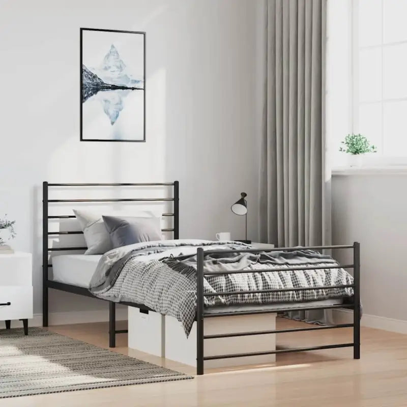 Robuust metalen latten bedframe met extra opbergruimte in klassiek design - Zwart / 100 x 200 cm / met hoofdbord &