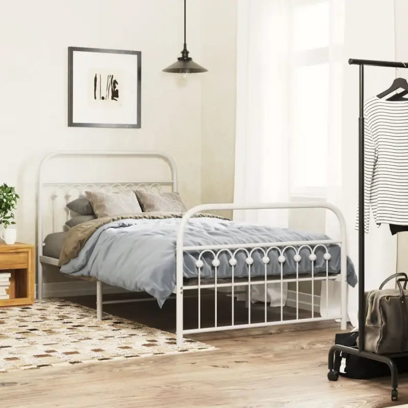 Robuust metalen latten bedframe met extra opbergruimte - Wit / 100 x 200 cm / met hoofdbord & voetbord - Bedden &