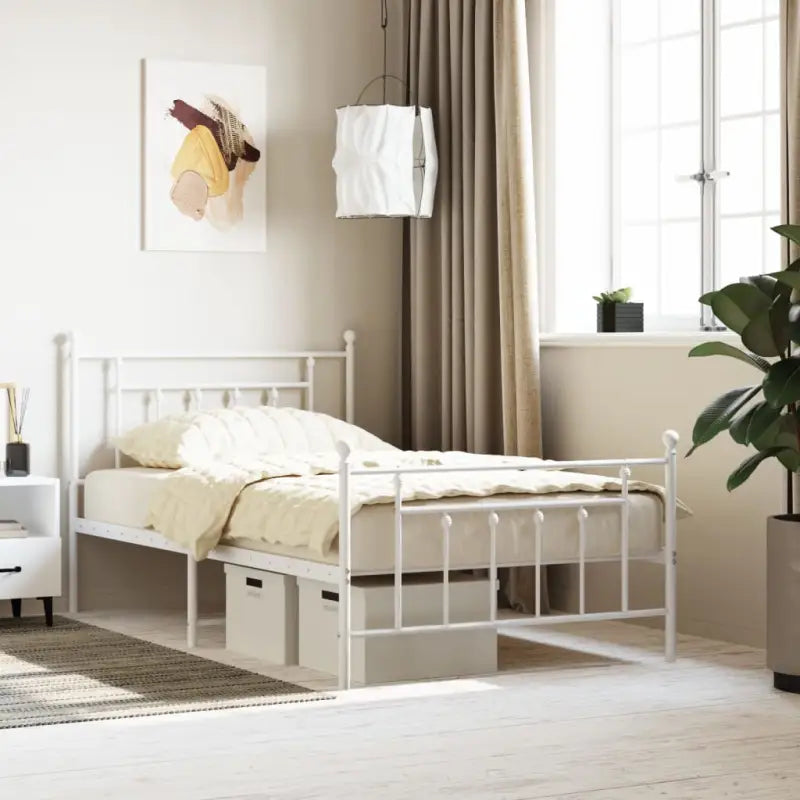 Robuust metalen latten bedframe met extra opbergruimte - Wit / 107 x 203 cm / met hoofdbord & voetbord - Bedden &