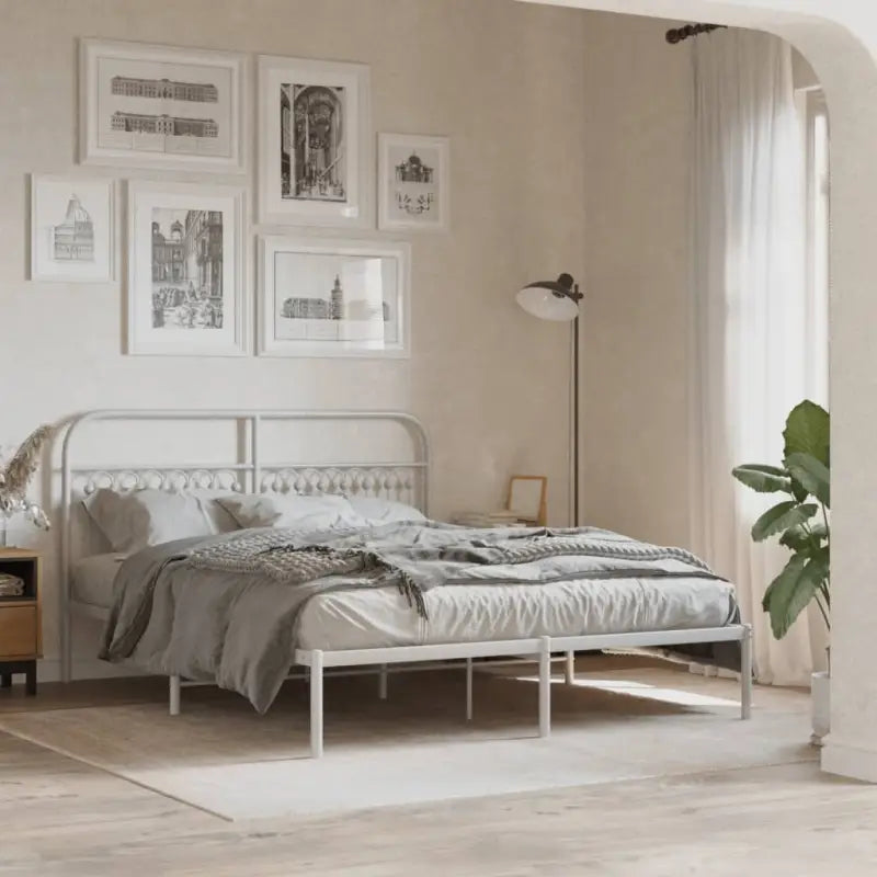 Robuust metalen latten bedframe met extra opbergruimte - Wit / 150 x 200 cm / met hoofdbord - Bedden & bedframes