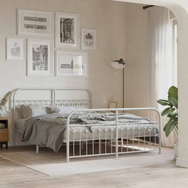 Robuust metalen latten bedframe met extra opbergruimte - Wit / 150 x 200 cm / met hoofdbord & voetbord - Bedden &
