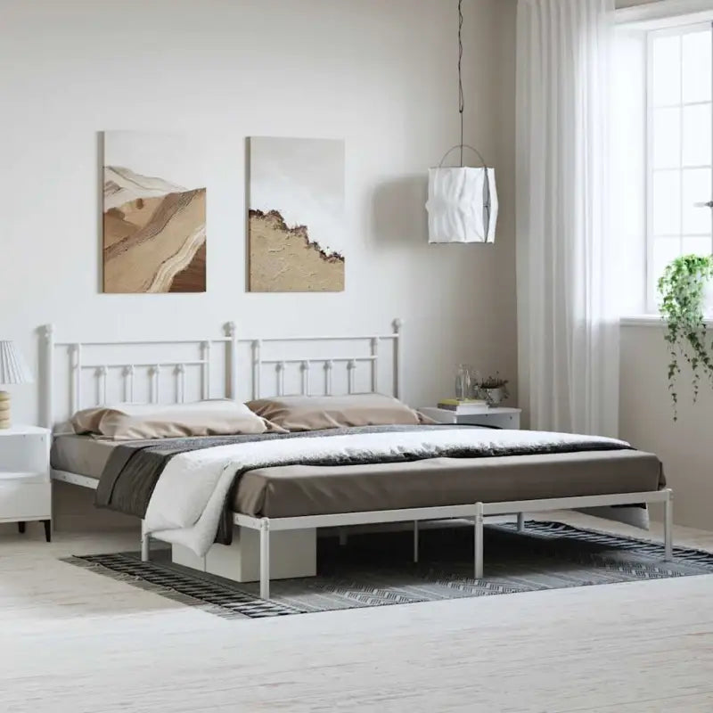 Robuust metalen latten bedframe met extra opbergruimte - Wit / 193 x 203 cm / met hoofdbord - Bedden & bedframes