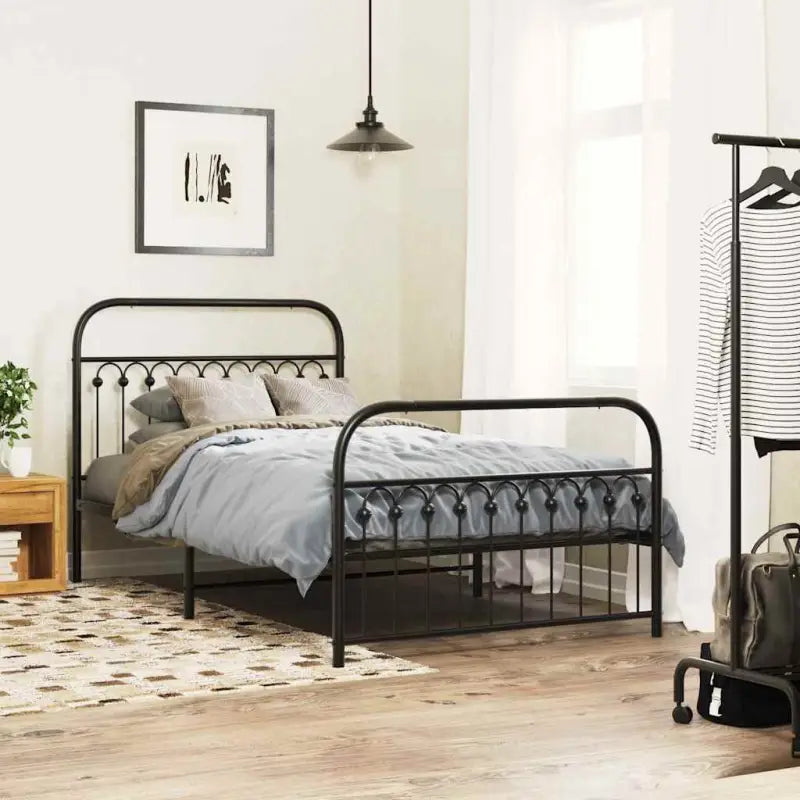 Robuust metalen latten bedframe met extra opbergruimte - Zwart / 107 x 203 cm / met hoofdbord & voetbord - Bedden &