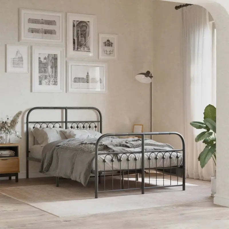 Robuust metalen latten bedframe met extra opbergruimte - Zwart / 120 x 200 cm / met hoofdbord & voetbord - Bedden &