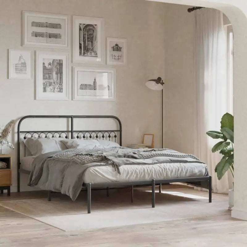 Robuust metalen latten bedframe met extra opbergruimte - Zwart / 150 x 200 cm / met hoofdbord - Bedden & bedframes