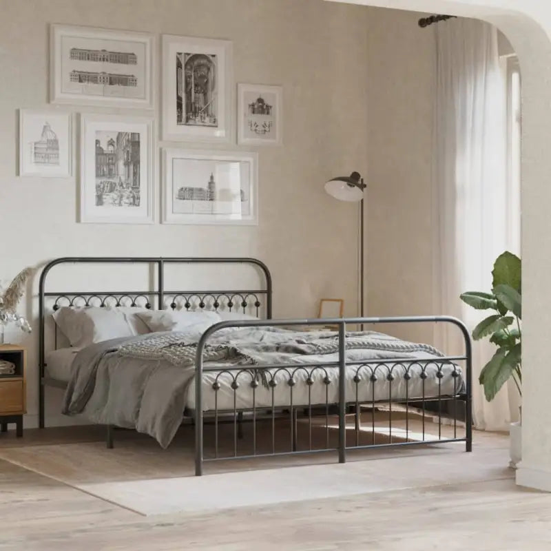 Robuust metalen latten bedframe met extra opbergruimte - Zwart / 160 x 200 cm / met hoofdbord & voetbord - Bedden &