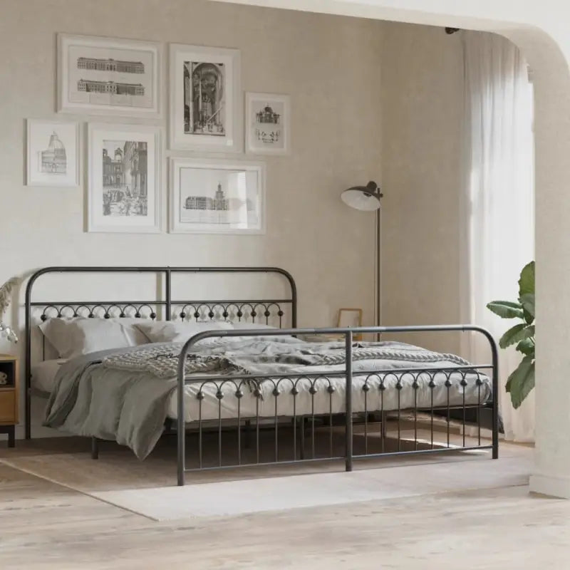 Robuust metalen latten bedframe met extra opbergruimte - Zwart / 183 x 213 cm / met hoofdbord & voetbord - Bedden &