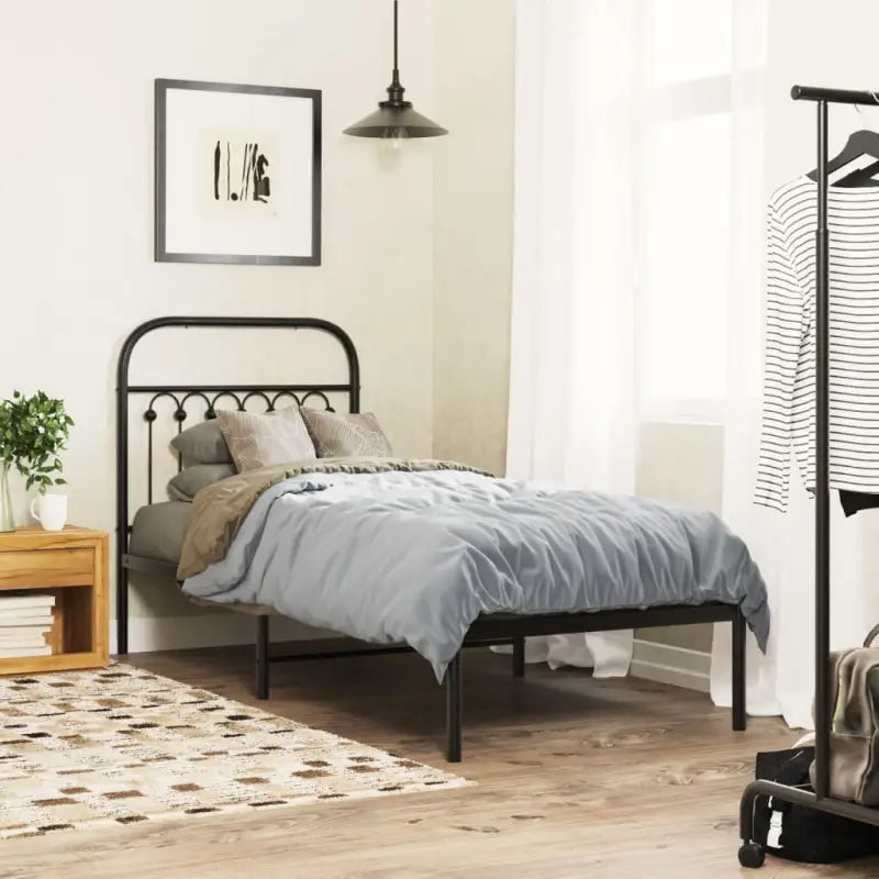 Robuust metalen latten bedframe met extra opbergruimte - Zwart / 75 x 190 cm / met hoofdbord - Bedden & bedframes
