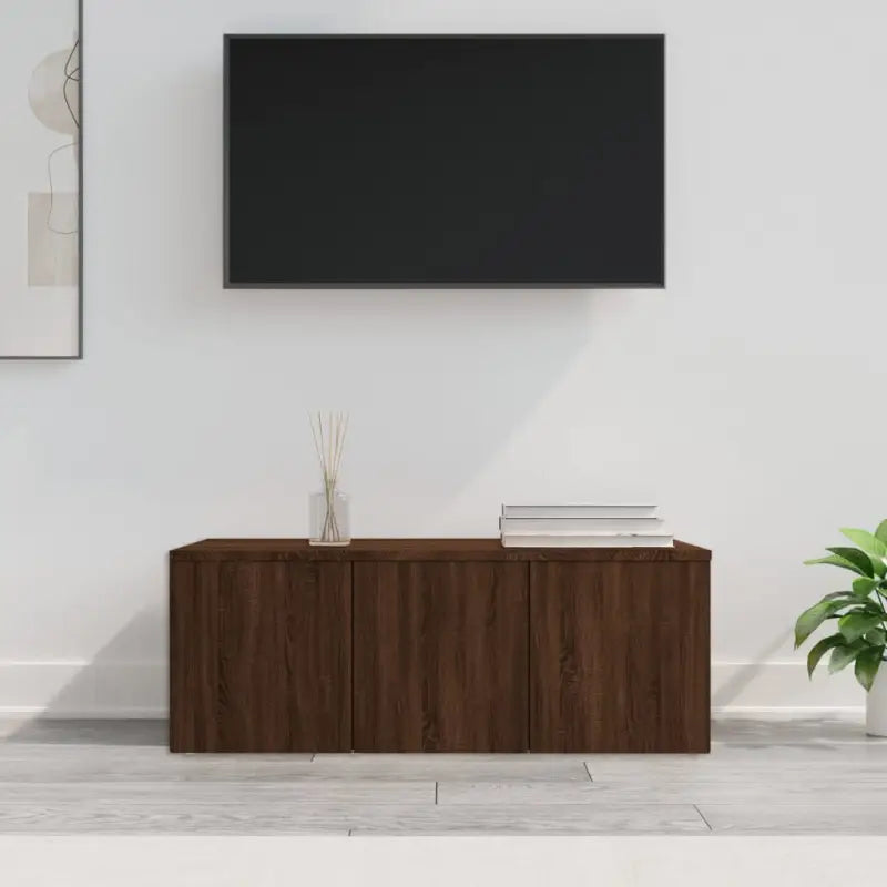 Robuust tv-meubel in klassieke stijl van bewerkt hout - bruin eikenkleur / 1 - Tv-meubels