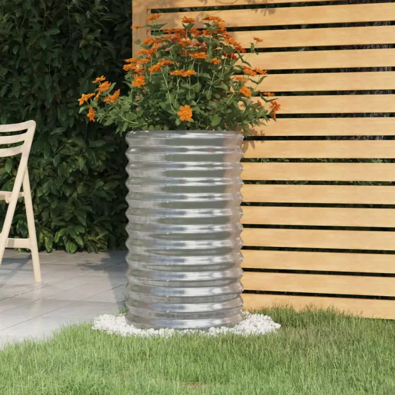 Robuuste Bloempot van Gepoedercoat Staal voor Tuin en Balkon - Zilver / 40 x 40 x 68 cm / 1 - Bloempotten &