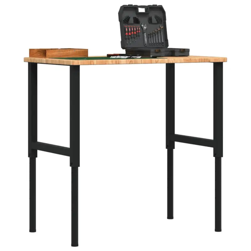 Robuuste werkbank met massief eikenhout en groot werkgebied - Lichtbruin en zwart / 100 x 60 x (71.5-98) cm / 1