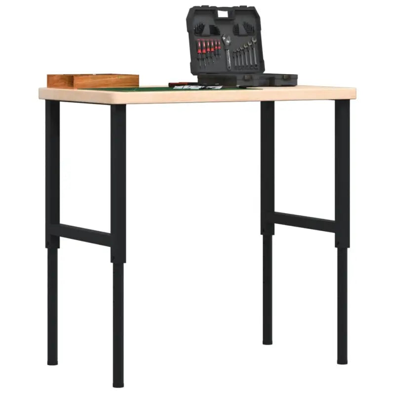 Robuuste werkbank met massief eikenhout en groot werkgebied - Bruin en zwart / 100 x 60 x (73-99.5) cm / 1 - Werkbanken