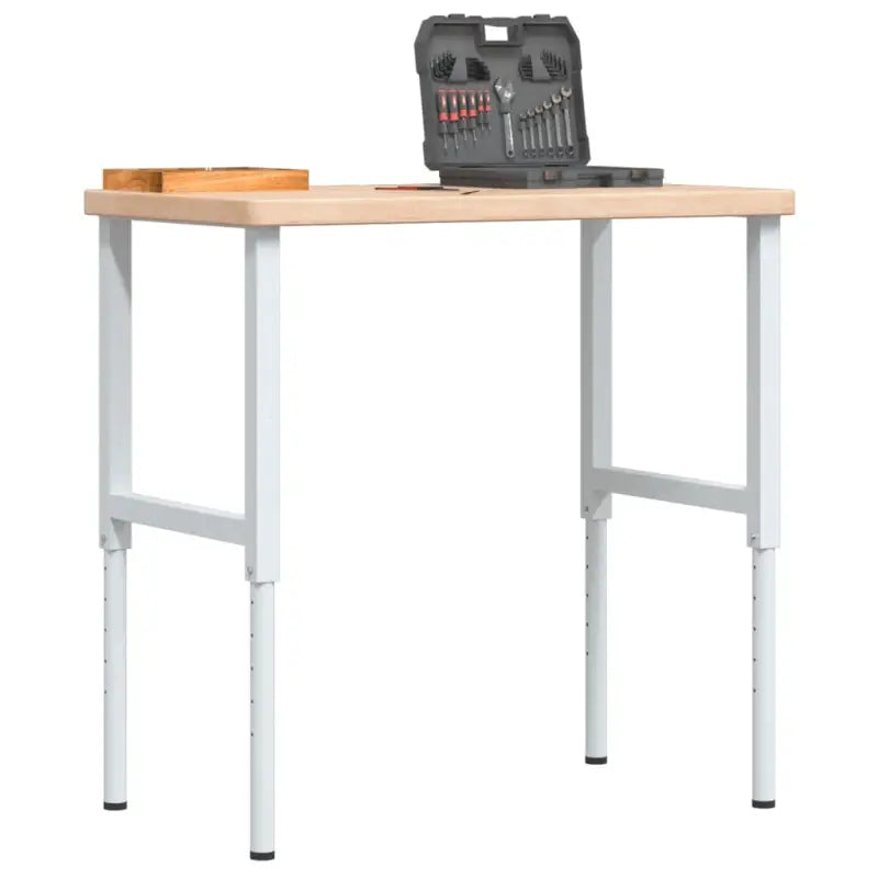 Robuuste werkbank met massief eikenhout en groot werkgebied - Bruin en wit / 100 x 60 x (73-99.5) cm / 1 - Werkbanken