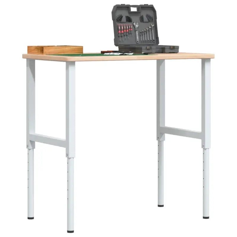 Robuuste werkbank met massief eikenhout en groot werkgebied - Bruin en wit / 100 x 60 x (71.5-98) cm / 1 - Werkbanken
