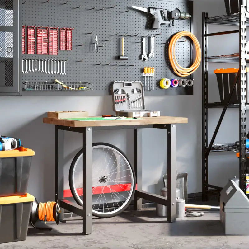 Robuuste Werkbank van massief acaciahout met groot werkgebied - Naturel / 100 x 60 x 83 cm / 1 - Werkbanken