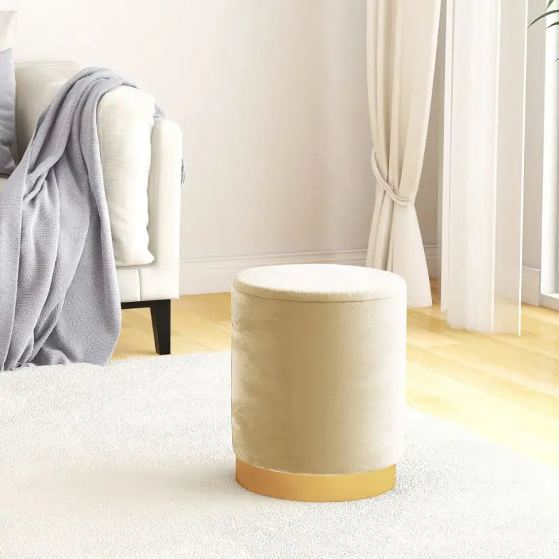 Ronde fluwelen hocker met opbergruimte voor comfortabel en praktisch gebruik - Abrikoos / 1 / Fluweel - Klapstoelen &