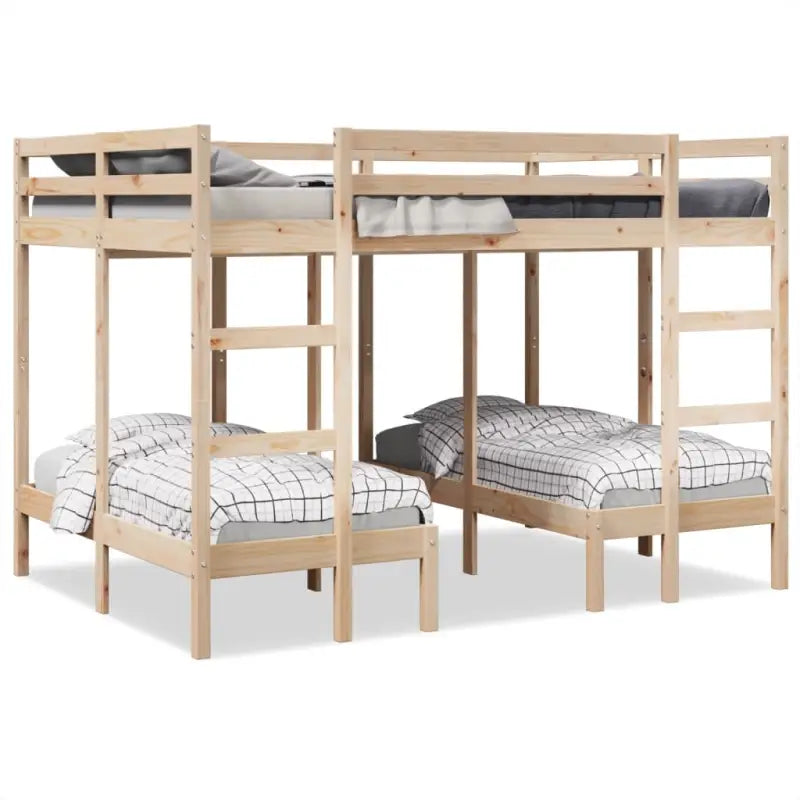 Ruimtebesparende oplossing voor meerdere kinderen met massief grenenhout - Naturel / 140 x 200/70 x 140 cm - Bedden &