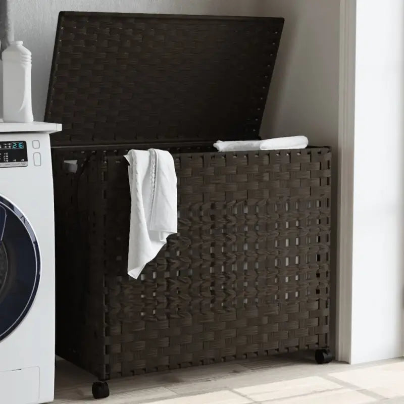 Rustieke wasmand met inklapbaar ontwerp en natuurlijke rattan textuur - Donkerbruin / 1 - Wasmanden