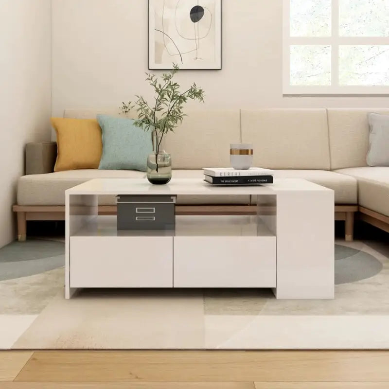 Salontafel Grijs Sonoma van bewerkt hout voor gemakkelijk schoonmaken - Hoogglans wit / 1 - Salontafels