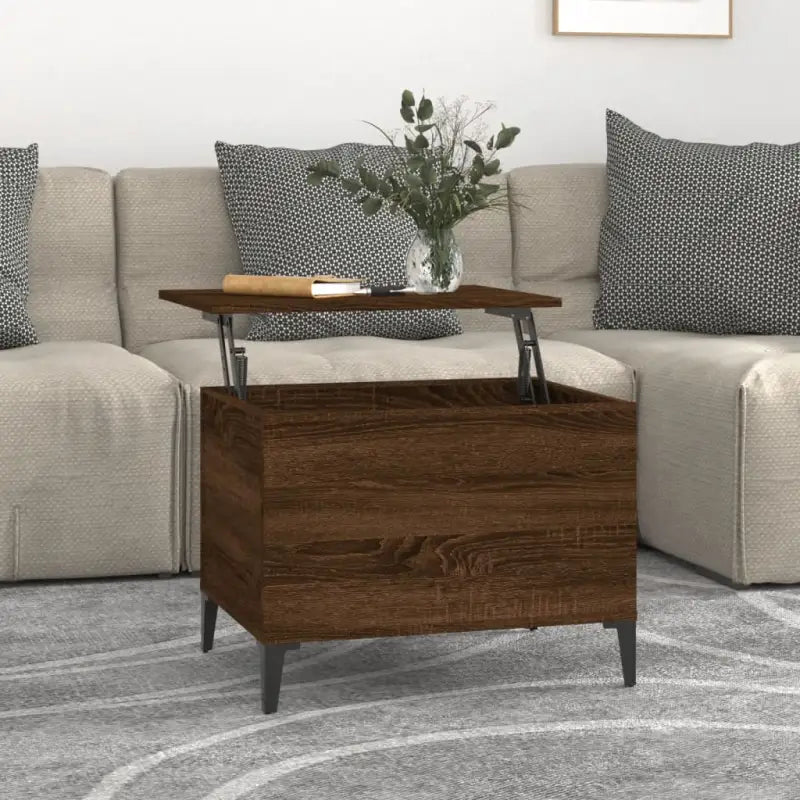 Salontafel Hoogglans Wit met Lift-Top in Bewerk Hout - bruin eikenkleur / 1 / 60 cm - Salontafels