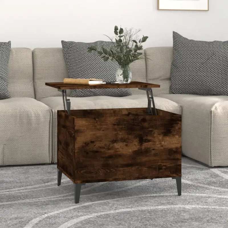 Salontafel Hoogglans Wit met Lift-Top in Bewerk Hout - Gerookt eiken / 1 / 60 cm - Salontafels