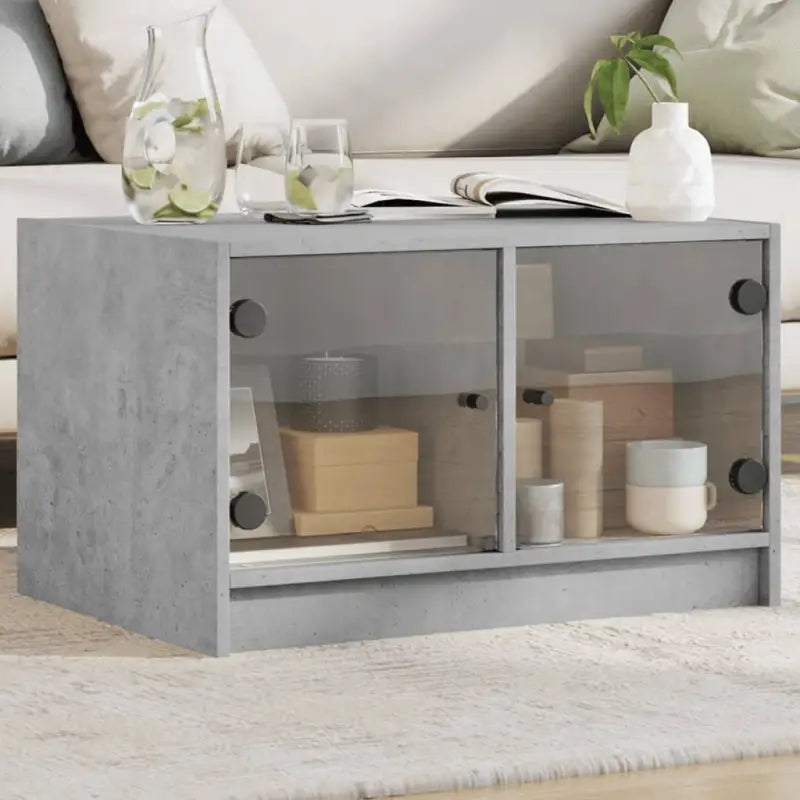 Salontafel in Grijs Sonoma Eiken met opbergruimte en glazen deuren - Betongrijs / 1 - Salontafels