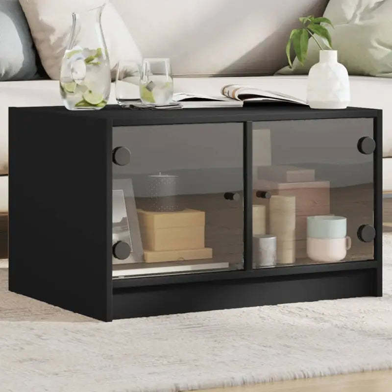 Salontafel in Grijs Sonoma Eiken met opbergruimte en glazen deuren - Zwart / 1 - Salontafels