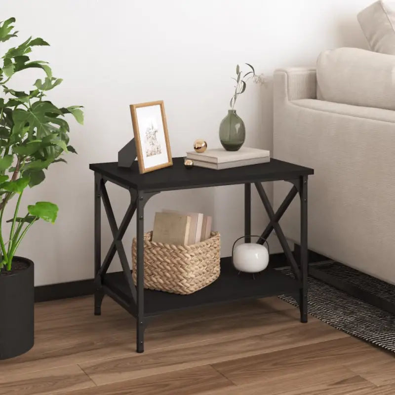 Salontafel met bewerkt hout en aanpasbare poten voor industriële stijl - Zwart / 1 - Salontafels
