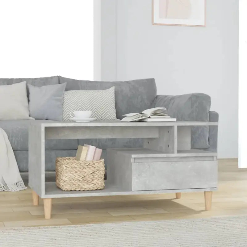 Salontafel met bewerkt hout en houten poten voor een unieke uitstraling - Betongrijs / 1 - Salontafels