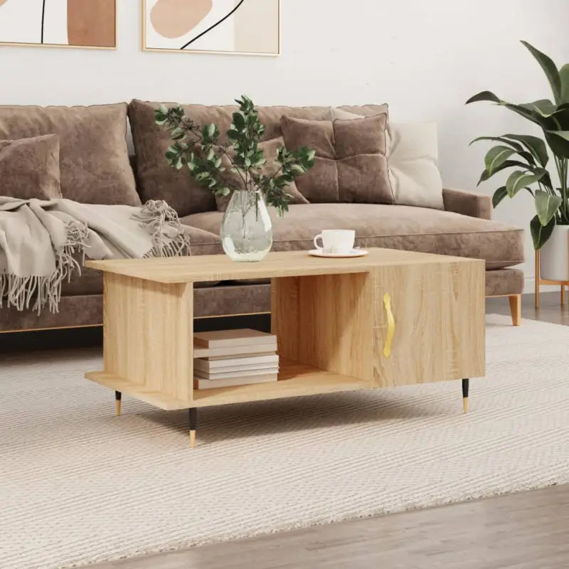Salontafel met bewerkt hout en ijzeren poten voor een elegante woonkamer - Sonoma eiken / 1 - Salontafels