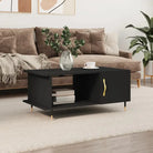 Salontafel met bewerkt hout en ijzeren poten voor een elegante woonkamer - Zwart / 1 - Salontafels